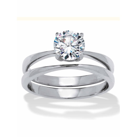 PalmBeach Jewelry 1.5 TCW Cubic Zirconia Solitaire Stainless Steel Bridal Ring Set