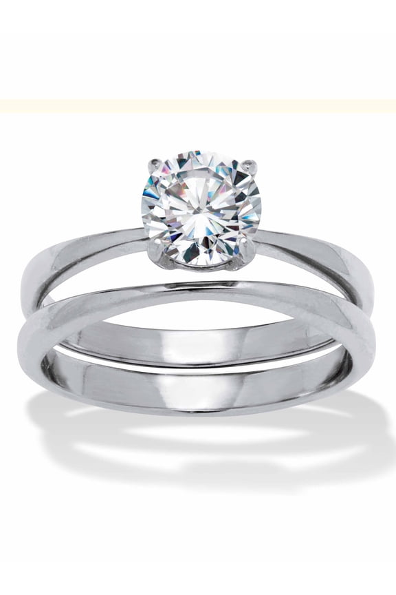 1.5 TCW Cubic Zirconia Solitaire Stainless Steel Bridal Ring Set