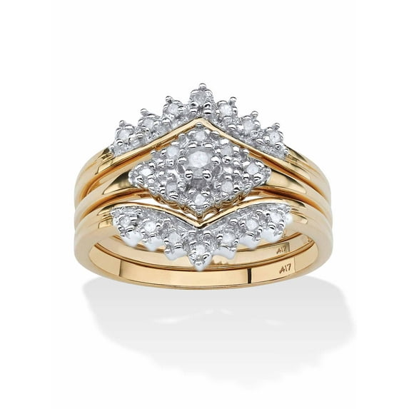 PalmBeach Jewelry 1/5 TCW Round Diamond 3-Piece Bridal Set in Solid 10k Yellow Gold