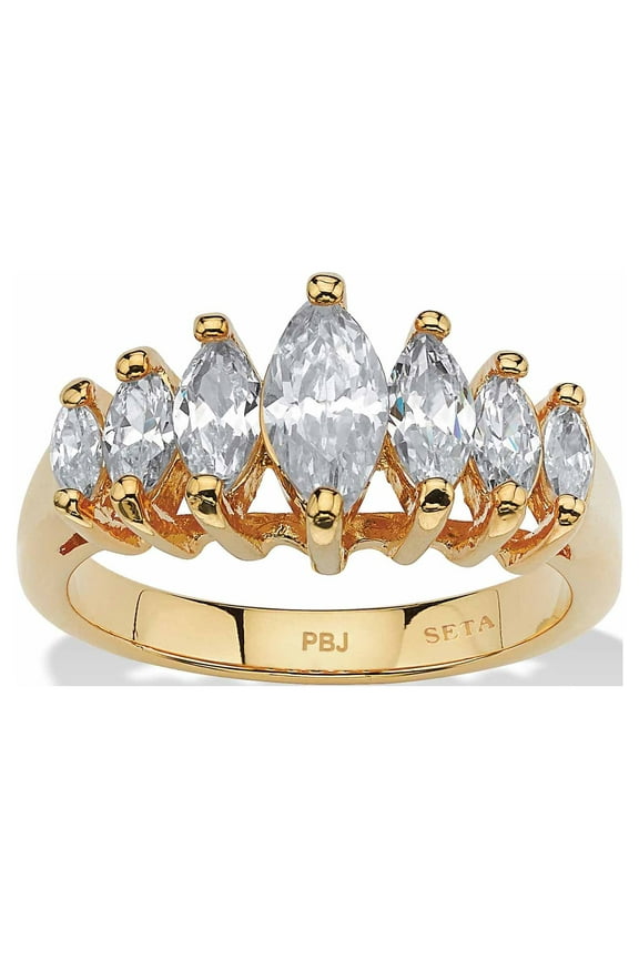 1.50 TCW Marquise-Cut Cubic Zirconia Platinum-Plated Sterling Silver or 18k Gold-Plated Anniversary Ring