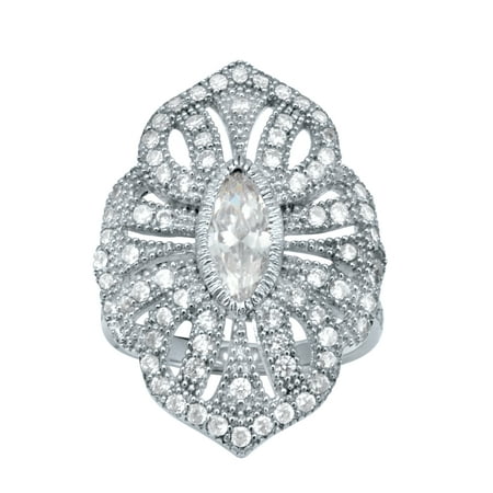 PalmBeach Jewelry 1.52 TCW Marquise Cut Cubic Zirconia Silvertone Art Deco Ring
