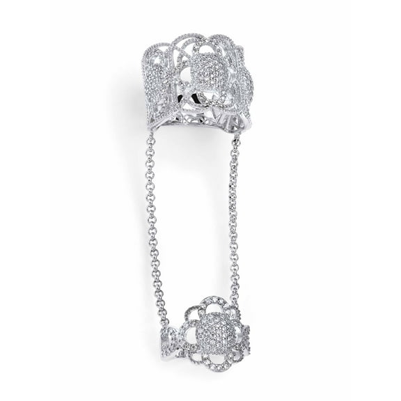 PalmBeach Jewelry 1.58 TCW Micro-Pave Cubic Zirconia Vintage-Inspired Floral Motif Knuckle Ring in Sterling Silver