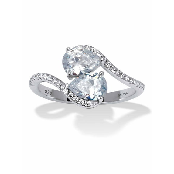 PalmBeach Jewelry 1.58 TCW Pear Cut Cubic Zirconia Sterling Silver Bypass Ring