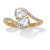 PalmBeach Jewelry 1.58 TCW Pear Cut Cubic Zirconia Yellow Gold-Plated Sterling Silver Bypass Ring
