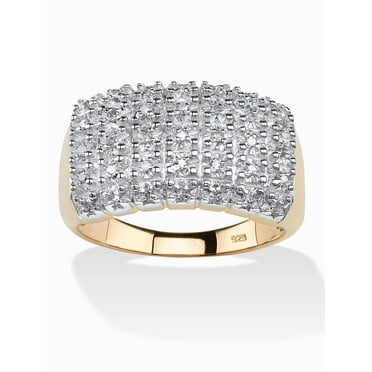 PalmBeach Jewelry 1/6 TCW Diamond Cluster Square-Back Ring in 18k Yellow Gold-plated Sterling Silver