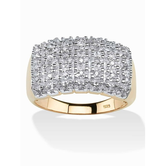 PalmBeach Jewelry 1/6 TCW Diamond Cluster Square-Back Ring in 18k Yellow Gold-plated Sterling Silver