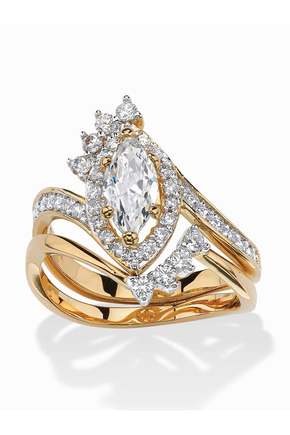 1.68 TCW Marquise-Cut Cubic Zirconia Two-Piece Halo Bridal Set Yellow Gold-Plated