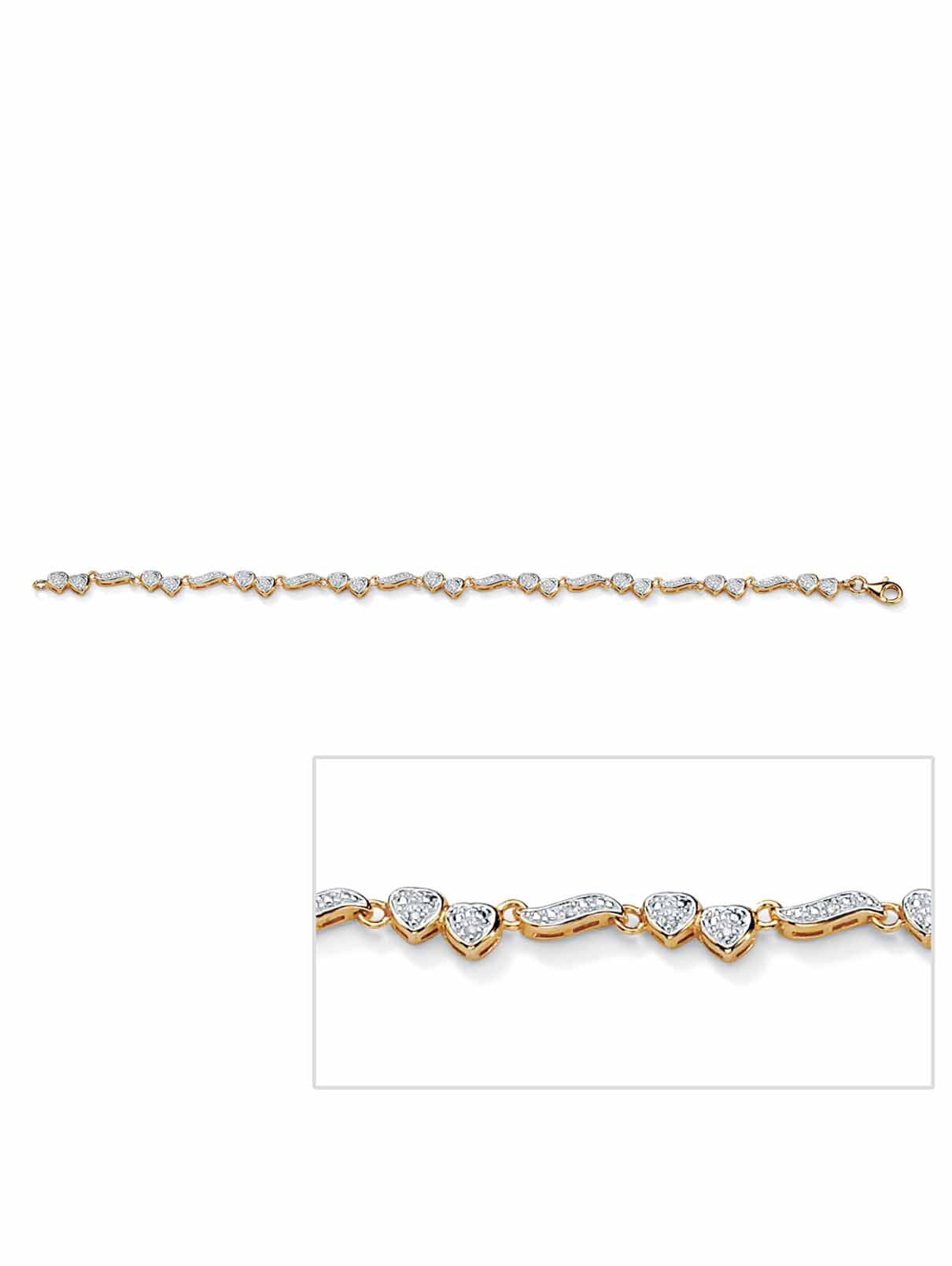 PalmBeach Jewelry 1/7 TCW Diamond Heart and Wings Ankle Bracelet in 14k Gold-plated Sterling Silver