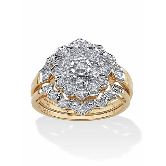 PalmBeach Jewelry 1/7 TCW Pave Diamond 3-Piece Floral Bridal Set in Solid 10k Gold