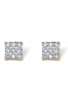 1/7 TCW Round Diamond Gold Square-Shaped Stud Earrings in 10K Yellow Gold or Platinum or Yellow Gold-Plated Sterling Silver.