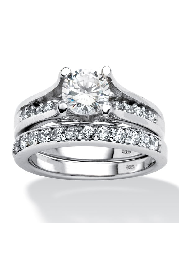 1.73 TCW Round CZ Two-Piece Bridal Set in Platinum-plated Sterling Silver
