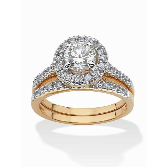 PalmBeach Jewelry 1.79 TCW Round Cubic Zirconia 18k Gold-Plated Bridal Engagement Ring Wedding Band Set