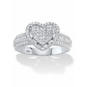 PALMBEACH JEWELRY 1/7ct tw Round Diamond Halo Heart Ring, 18k Gold/Platinum Plated Sterling Silver