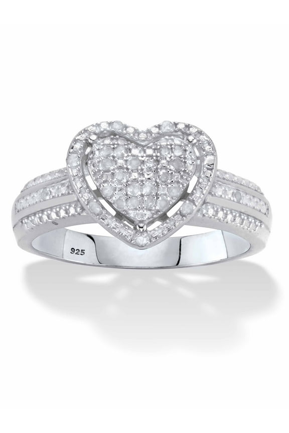 1/7ct tw Round Diamond Halo Heart Ring, 18k Gold/Platinum Plated Sterling Silver