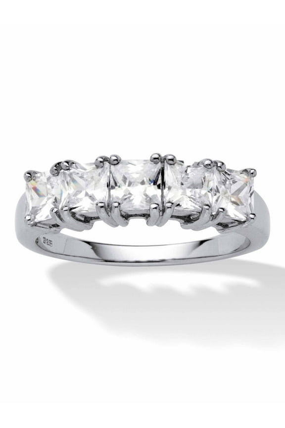 1.85 TCW Princess-Cut Cubic Zirconia Platinum-plated Sterling Silver Wedding Band Ring