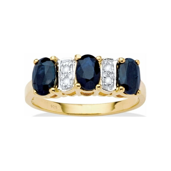 PalmBeach Jewelry 1.86 TCW Oval-Cut Genuine Blue Sapphire and Diamond Accent Ring sin 18k Gold-Plated or Platinum Plated Sterling Silver