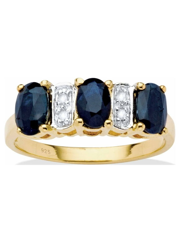 PalmBeach Jewelry 1.86 TCW Oval-Cut Genuine Blue Sapphire and Diamond Accent Ring sin 18k Gold-Plated or Platinum Plated Sterling Silver