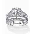 thumbnail image 1 of PalmBeach Jewelry 1.86 TCW Round Cubic Zirconia Two-Piece Halo Bridal Set in Platinum-plated Sterling Silver, 1 of 5
