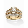 thumbnail image 1 of PalmBeach Jewelry 1.88 TCW Princess-Cut Cubic Zirconia Gold-Plated Bridal Engagement Ring Wedding Band Set, 1 of 6