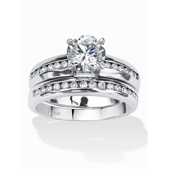 PalmBeach Jewelry 1.91 TCW Round Cubic Zirconia Solid 10k White Gold 2-Piece Channel-Set Bridal Ring Set