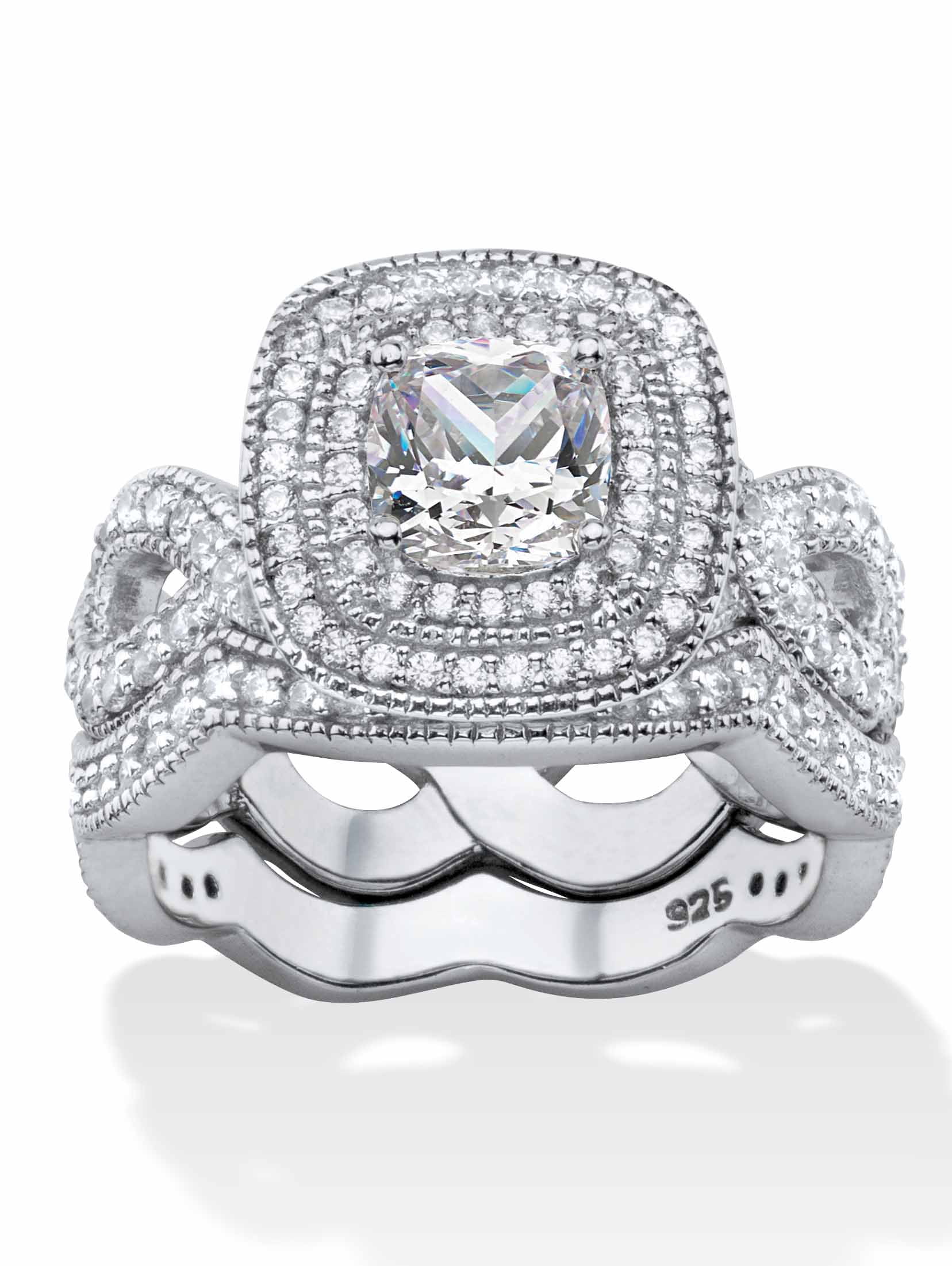 Precious Stars 14k White Gold Cushion-Cut Cubic Zirconia Halo Pendant - 8mm, With 22 Round CZ Stones