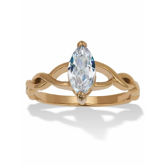 PalmBeach Jewelry 1 TCW Marquise Cubic Zirconia Yellow Gold Ion-Plated Stainless Steel Engagement Ring