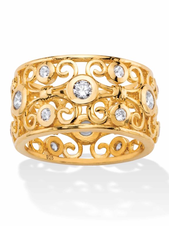 1 TCW Round White Cubic Zirconia Scroll Eternity Ring in 18k Gold-Plated or Sterling Silver
