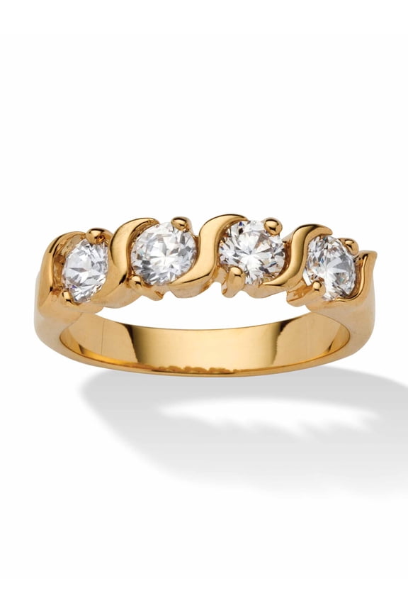 1 TCW Round White Cubic Zirconia Yellow 18k Gold-Plated S-Link Ring