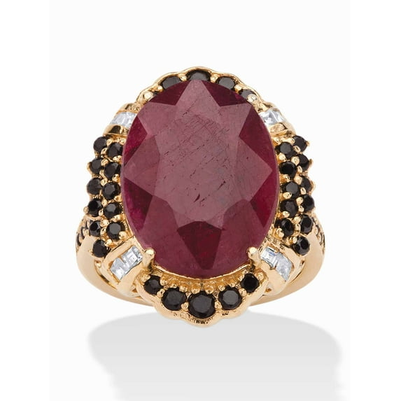 PalmBeach Jewelry 10.18 TCW Genuine Oval-Cut Ruby and Black Spinel Cocktail Ring in 14k Gold-plated Sterling Silver