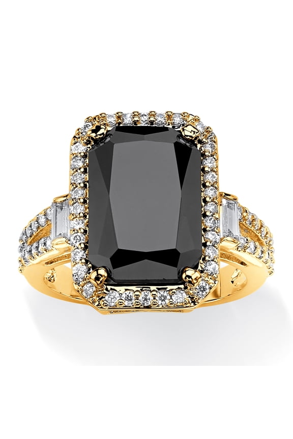 10.34 TCW Emerald Cut Black Cubic Zirconia Yellow Gold-Plated Ring