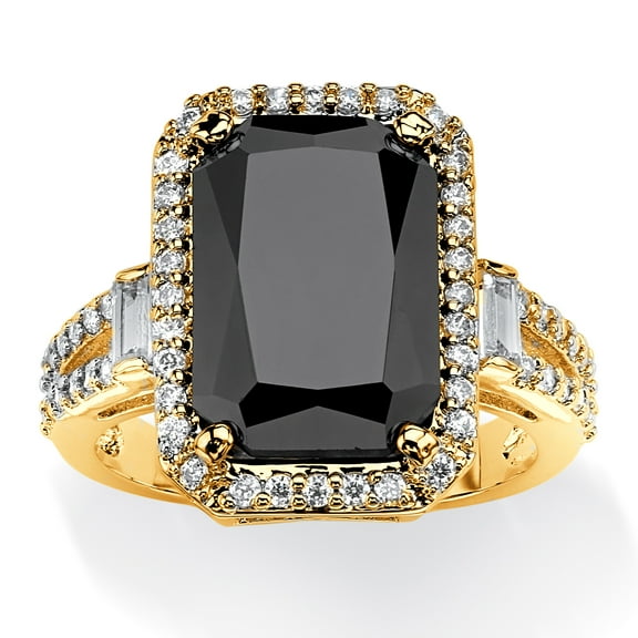PalmBeach Jewelry 10.34 TCW Emerald Cut Black Cubic Zirconia Yellow Gold-Plated Ring