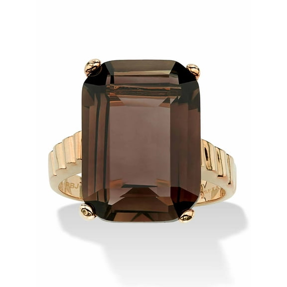 PalmBeach Jewelry 10.75 TCW Genuine Emerald-Cut Smoky Quartz Step-Top Ring Gold-Plated