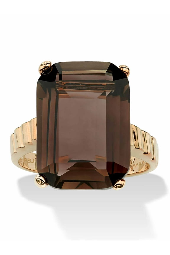 10.75 TCW Genuine Emerald-Cut Smoky Quartz Step-Top Ring Gold-Plated