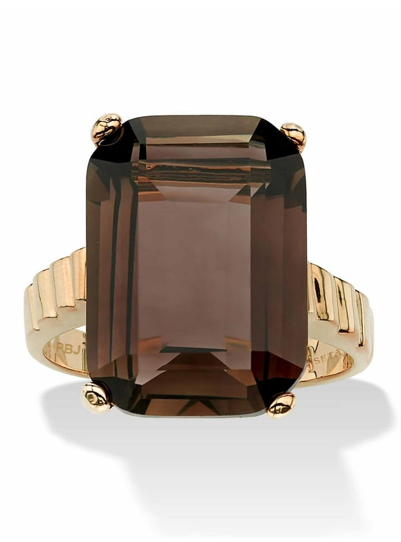 PalmBeach Jewelry 10.75 TCW Genuine Emerald-Cut Smoky Quartz Step-Top Ring Gold-Plated