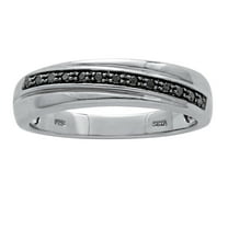 PalmBeach Jewelry .11 TCW Men's Round Genuine Black Diamond Platinum-Plated Sterling Silver Ring