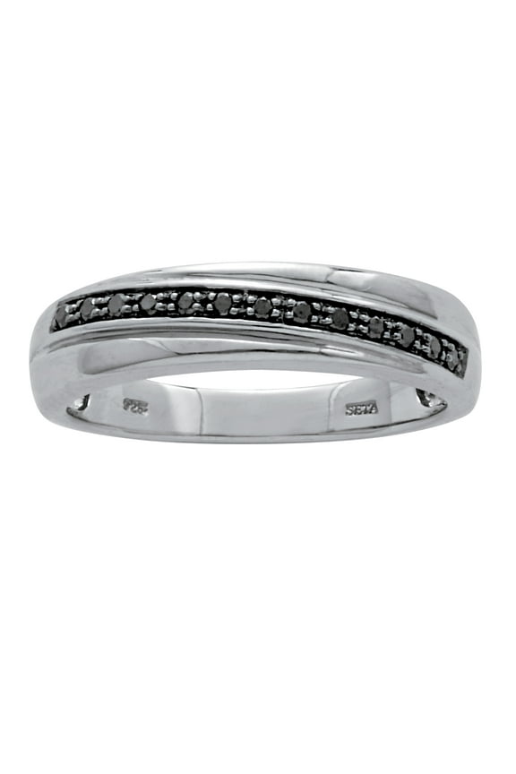 .11 TCW Men's Round Genuine Black Diamond Platinum-Plated Sterling Silver Ring
