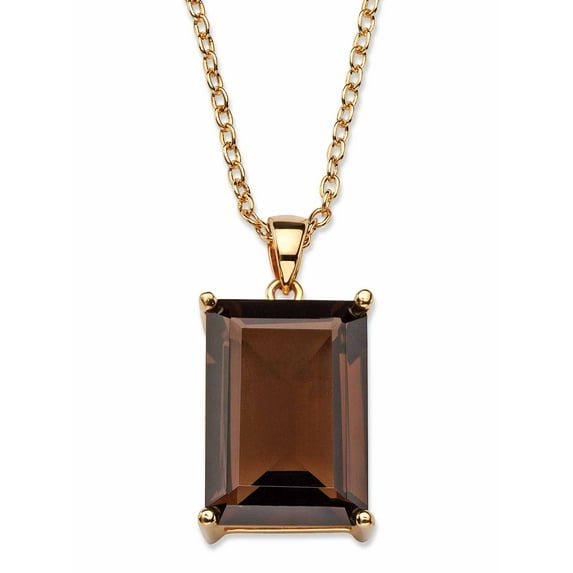 PalmBeach Jewelry 12.50 TCW Emerald-Cut Genuine Smoky Topaz Gold-Plated Pendant Necklace 16"