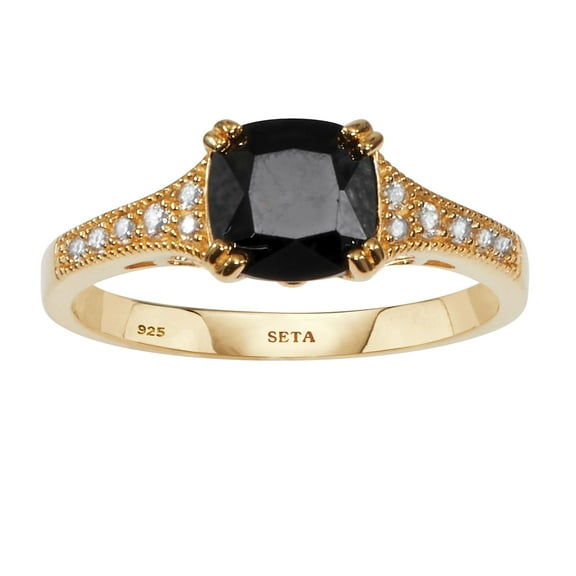 PalmBeach Jewelry .12 TCW Cushion Cut Spinel and CZ Gold-Plated Sterling Silver Engagement Ring