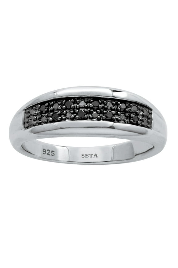 .12 TCW Men's Round Genuine Black Diamond Platinum-Plated Sterling Silver Ring