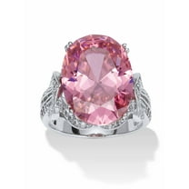 PalmBeach Jewelry 13.24 TCW Oval-Cut Simulated Pink Tourmaline Cubic Zirconia Cocktail Ring with White CZ Accents Platinum-Plated