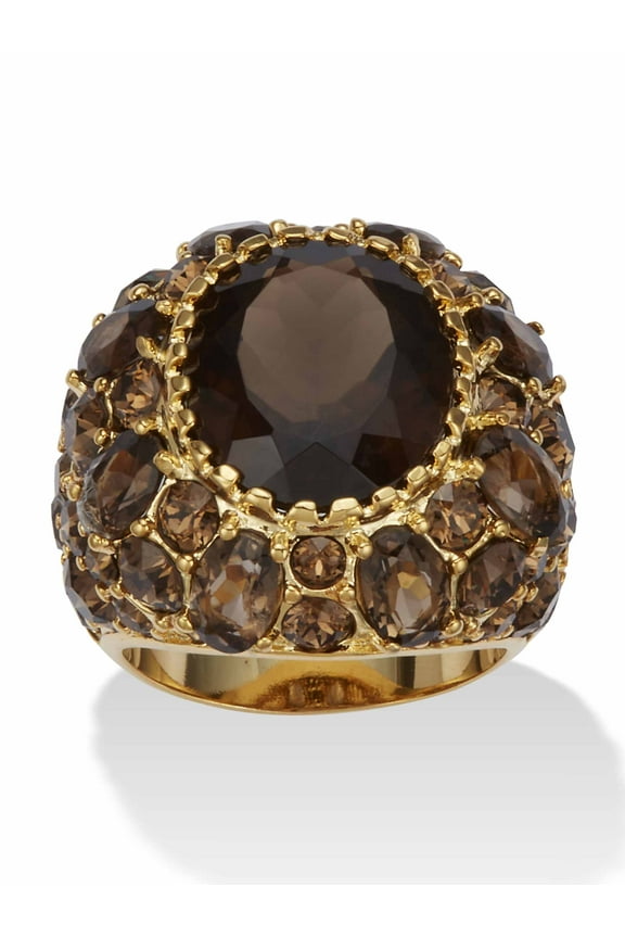 13.36 TCW Oval-Cut Genuine Smoky Quartz Smoky-Quartz-Color Crystal Yellow Gold-Plated Ring