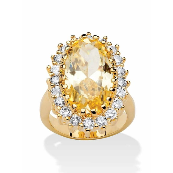 PalmBeach Jewelry 14.06 TCW Oval Cut Canary Yellow and White Cubic Zirconia Gold-Plated Ring