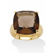 PalmBeach Jewelry 14.25 TCW Cushion Princess-Cut Genuine Smoky Quartz Yellow Gold-Plated Multi-Faceted Ring