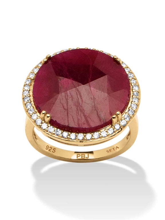 14.35 TCW Round Genuine Red Ruby and Cubic Zirconia 18k Yellow Gold-Plated Sterling Silver Halo Ring