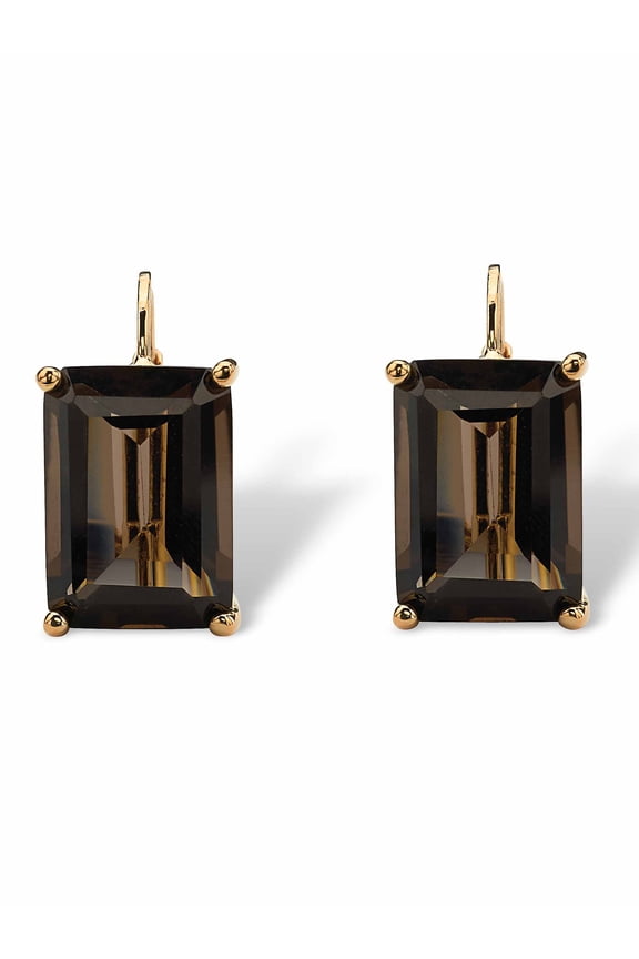 14.50 TCW Emerald-Cut Smoky Quartz Gold-Plated Drop Earrings