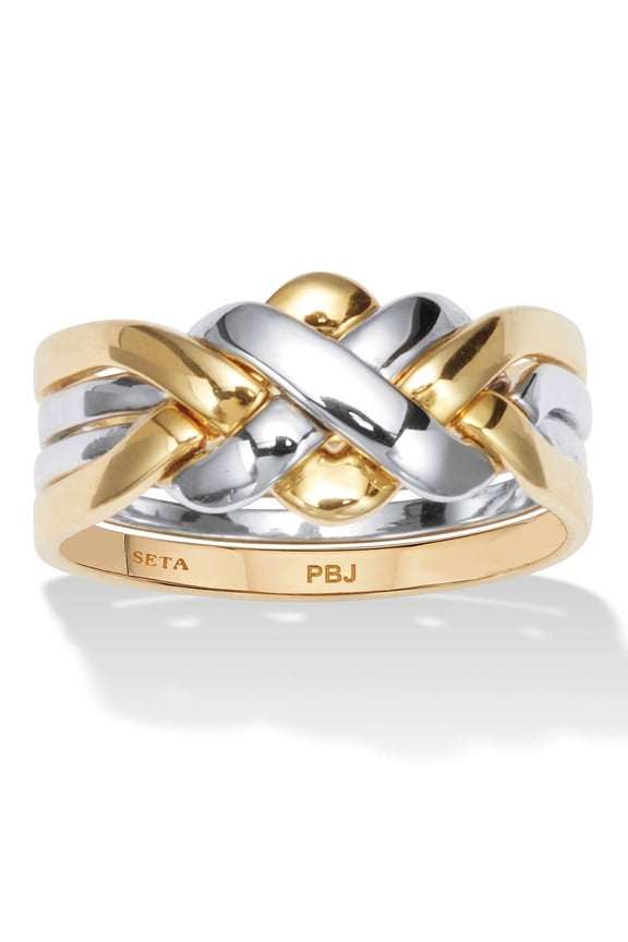 14k Yellow Gold-plated and Platinum-plated Two-tone Endless Knot 4 Piece Puzzle Ring