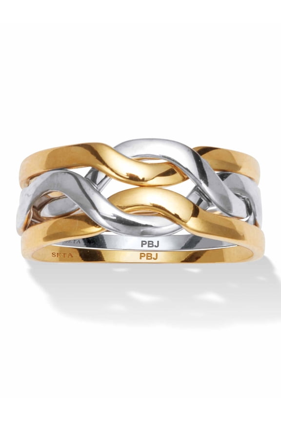 14k Yellow Gold-plated and Platinum-plated Two-tone Puzzle Ring