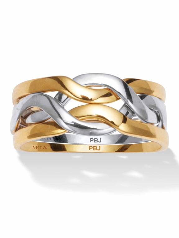 14k Yellow Gold-plated and Platinum-plated Two-tone Puzzle Ring