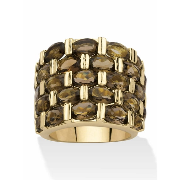 PalmBeach Jewelry 15.07 TCW Round Genuine Smoky Quartz Yellow Gold-Plated Five-Row Ring