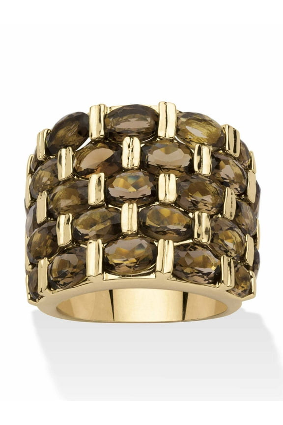 15.07 TCW Round Genuine Smoky Quartz Yellow Gold-Plated Five-Row Ring